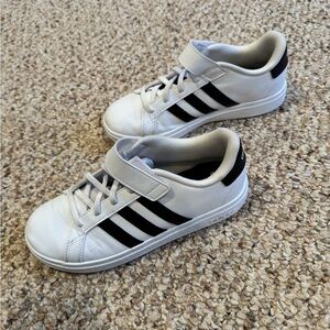 Adidas Kids White and Black Striped Sneakers